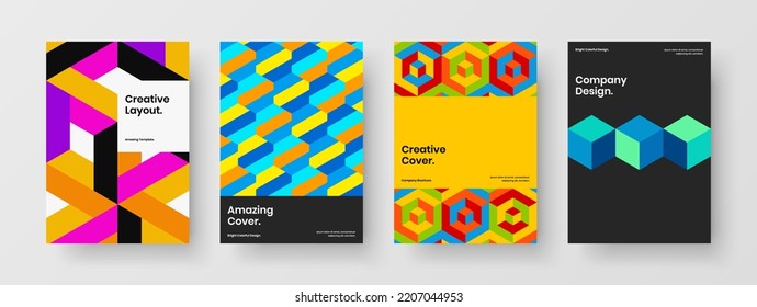 Conjunto de plantillas de folletos con formas de mosaico originales. Reporte anual limpio: paquete de diseño de vectores A4.