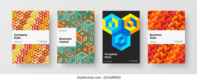 Original mosaic shapes placard illustration composition. Abstract catalog cover A4 design vector layout bundle.