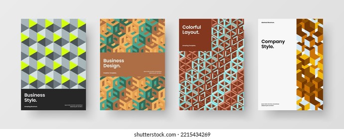 Original mosaic tiles journal cover concept collection. Multicolored banner design vector template composition.