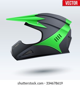 Original Motorcycle Helmet. Extreme enduro motocross style. Black and green. Vector Illustration.