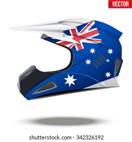 Original Motorcycle Helmets with flag of Australia. Extreme enduro motocross style. Vector Illustration.
