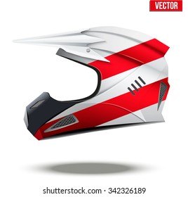 Original Motorcycle Helmets with flag of Austria. Extreme enduro motocross style. Vector Illustration.