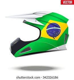 Original Motorcycle Helmets with flag of Brazil. Extreme enduro motocross style. Vector Illustration.