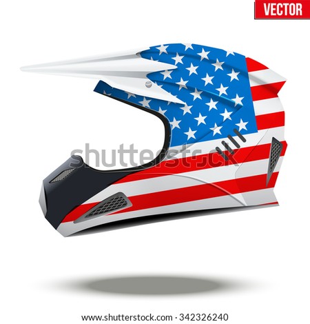 Original Motorcycle Helmets with flag of USA. Extreme enduro motocross style. Vector Illustration.