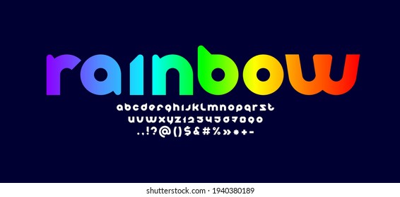 Original multi color alphabet, rounded bright font, trendy letters from A to Z and numbers from 0 to 9, vector illustration 10EPS