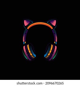 Original music vector icon. Full-size wireless stereo headphones with ears.
