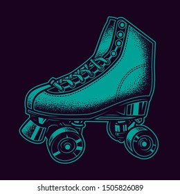 Original neon green vector illustration vintage roller skates in retro style