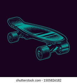 Original neon green vector illustration vintage skateboard in retro style