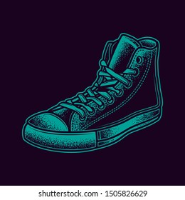 Original neon green vector illustration vintage sneakers in retro style