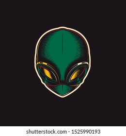 Original neon vector illustration of an alien head in retro style.