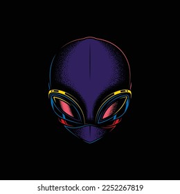 Original neon vector illustration of an alien head in retro style.