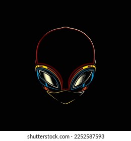 Original neon vector illustration of an alien head in retro style.