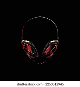 Ilustración vectorial de neón original de una cabeza alienígena en estilo retro.