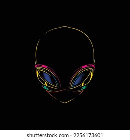 Original neon vector illustration of an alien head in retro style.