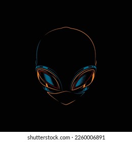 Original neon vector illustration of an alien head in retro style.