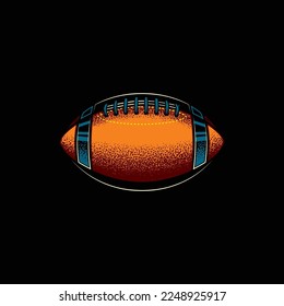 Original neon vector illustration. American football ball in retro style.