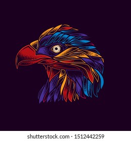 Original neon vector illustration. Bald eagle in retro style. T-shirt or sticker design