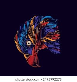 Original neon vector illustration. Bald eagle in retro style. T-shirt or sticker design