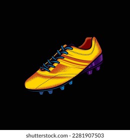 Original neon vector illustration of football boots in vintage style. Creative design element
