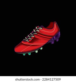 Original neon vector illustration of football boots in vintage style. Creative design element