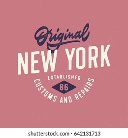 Original New York Customs And Repairs T Shirt  Graphics. Vintage Apparel Typography Print. Textured Vector Design.