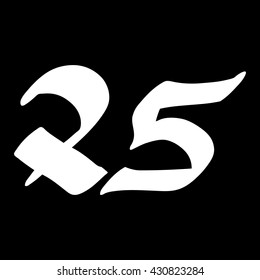 Original number twenty five on a black background. Vector art.