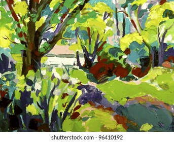 Original oil painting landscape with tree. I, the Artist, owns the copyright