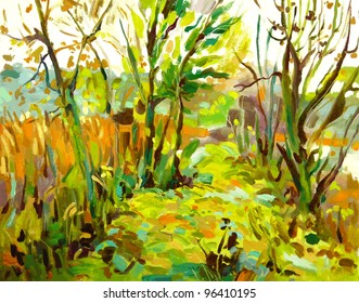 Original oil painting landscape with tree. I, the Artist, owns the copyright