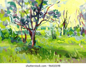 Original oil painting landscape with tree. I, the Artist, owns the copyright