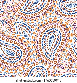 Original oriental pattern in blue tones, based on traditional oriental paisley elements. Suitable for printing on fabrics, wallpaper, paper and other surfaces. Vector illustration.