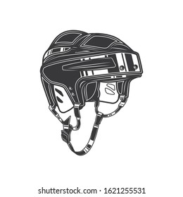 Original outline illustration. Hockey helmet in vintage style.