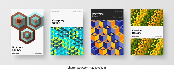 Original pamphlet A4 vector design concept bundle. Creative geometric tiles cover template composition.