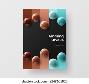 Original pamphlet vector design illustration. Trendy realistic spheres company brochure concept.
