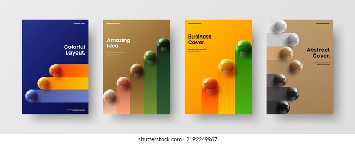 Original pamphlet vector design layout collection. Premium 3D balls front page template bundle.