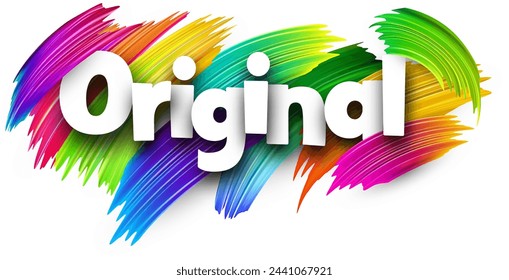 Original paper word sign with colorful spectrum paint brush strokes over white. Vector illustration.
