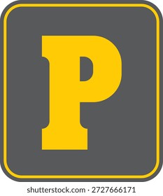 Ícone do sinal de estacionamento original, ilustração vetorial. Fundo amarelo P sobre asfalto