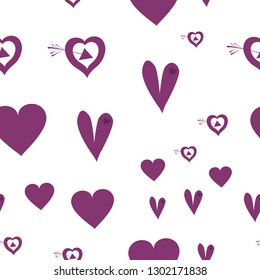 Original Pattern with Hearts Dark moderate pink color. Endless pattern can be used for design, textile,  pattern fills, posters, cards, web page background etc. Pattern under the mask. Vector.