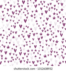 Original Pattern with Hearts and Stars Dark moderate pink color. This pattern can be used for design, textile,  pattern fills, posters, cards, web page background etc. Pattern under the mask. Vector.