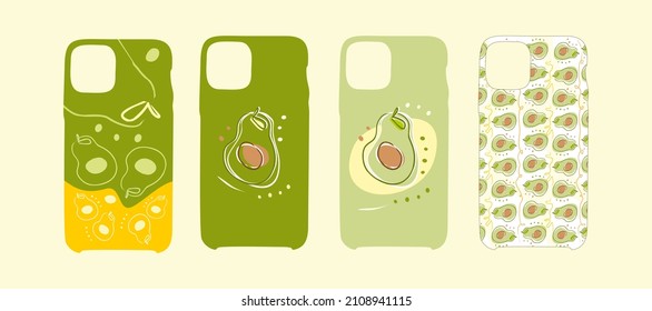 Original Phone Back Design With Avocado. Phone Case Example Or Template