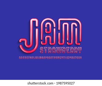 Original pink font in the 3d style, modern alphabet, bold letters and numbers made in jam style, vector illustration 10eps