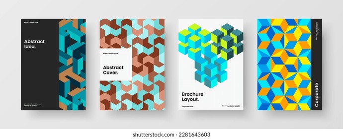 Conjunto de diseño vectorial de diseño de la placa A4 original. Coloridos mosaicos de mosaicos cubren la colección de plantillas.