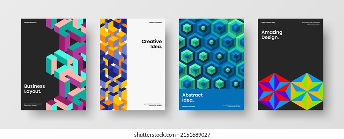 Original placard design vector layout bundle. Simple geometric tiles journal cover illustration set.
