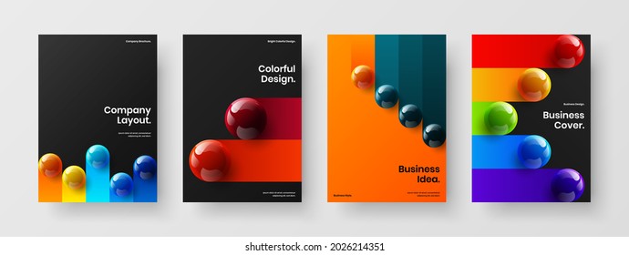 Original placard vector design layout bundle. Simple realistic balls postcard template composition.