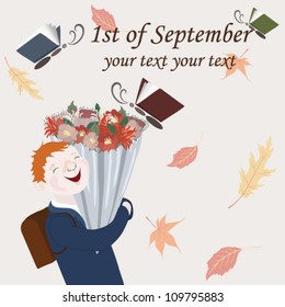 original postcard with school boy and first september