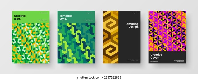 Original poster A4 design vector template collection. Amazing geometric shapes postcard concept bundle.