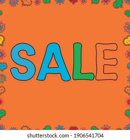 Original poster for discount. Bright abstract background with text. Vector illustration. Illustration in blue, green and orange colors. Seamless pattern. Best sale banner.