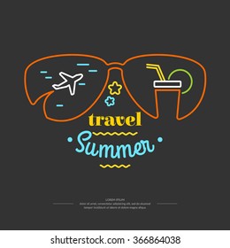 The original poster summer holiday. Advertising travel on vacation to the sea. Vector illustration on black background.