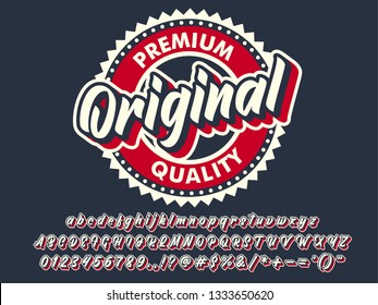 original premium quality emblem, vintage badge design with modern script font