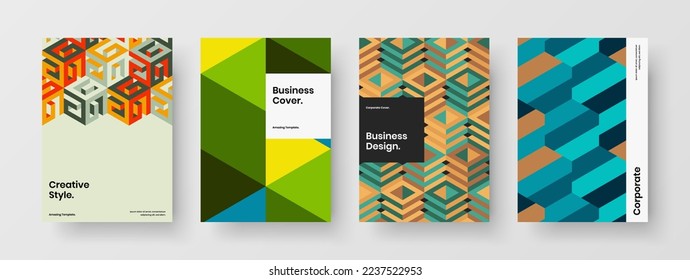 Original presentation A4 vector design layout collection. Vivid geometric tiles book cover template composition.