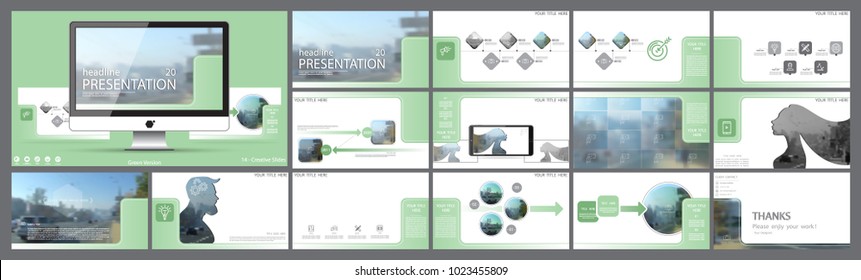 Original presentation templates. Set of green, elements of infographics, white background. Flyer, postcard, corporate report, marketing,advertising,banners.Slide show,photo, slide for brochure,booklet